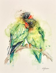 Masked Lovers- Love Birds by Amanda Gordon - Original on Paper sized 12x14 inches. Available from Whitewall Galleries